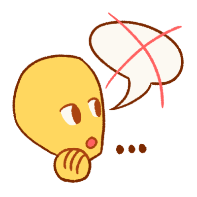 an emoji yellow head with their hand next to their chin. their mouth is open, and they're next to a speech bubble with a pink X on it. there's an ellipsis next to them.